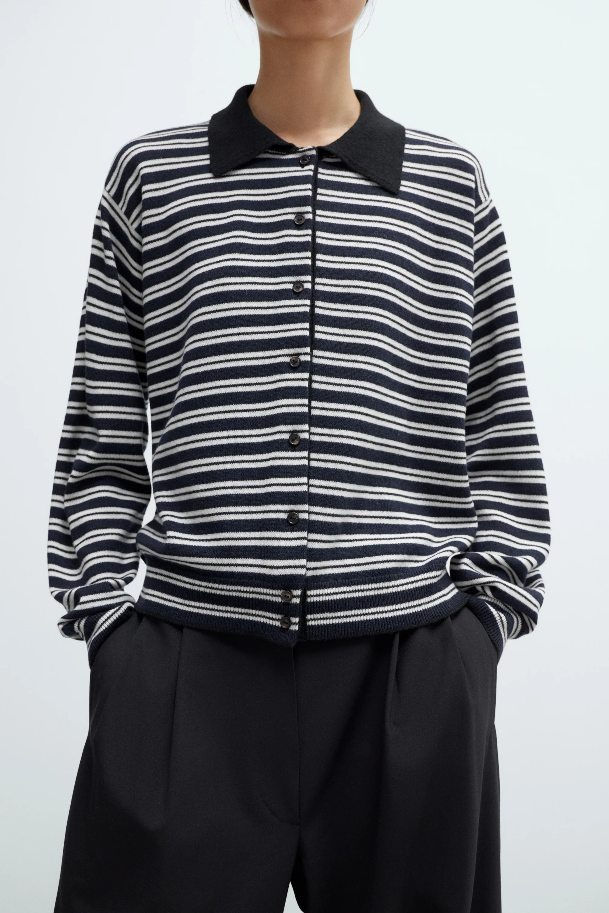 MERINO WOOL STRIPED POLO CARDIGAN - Image 2